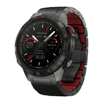 Спортивные часы Garmin MARQ Athlete (Gen 2) Performance Edition, гибридный блочный браслет, силиконовый ремешок цвета «красная плазма» Безель и корпус из титана с DLC-покрытием, AMOLED-дисплей с куполообразным сапфировым стеклом. Блочный браслет из титана