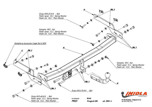 Фаркоп IMIOLA P.023 Peugeot 206 хетчбек 2003-2010, Peugeot 206+ хетчбек 2003-2010(паспорт и сертификат в комплекте)(без электрики)