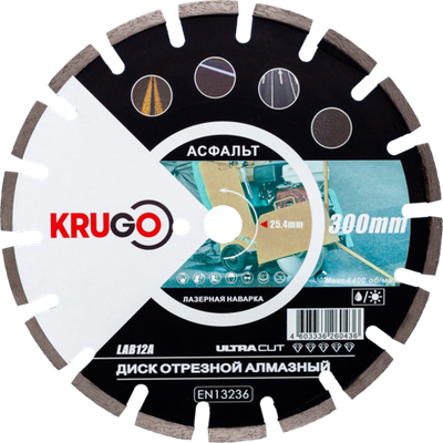 Диск алмазный для асфальта KRUGO 300x25,4x40x3,0x10/15mm, лазерная наплавка, LAB12A