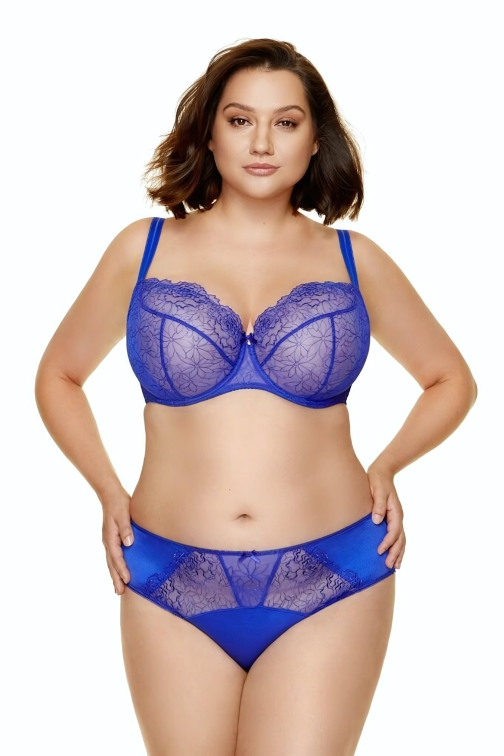 Бюстгальтер Pamela с мягкими сетчатыми чашками с вышивкой (Размер: 95F) (Цвет: синий)