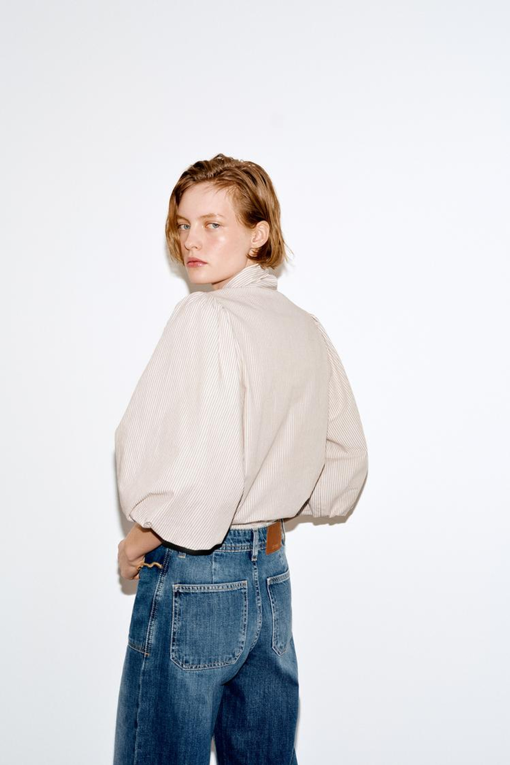 ZARA БЛУЗА В ПОЛОСКУ С ЗАВЯЗКАМИ, КОРИЧНЕВЫЙ/БЕЛЫЙ