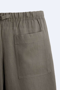 ZARA БРЮКИ-ДЖОГГЕРЫ ИЗ 100% ЛЬНА, СВЕТЛЫЙ ХАКИ
