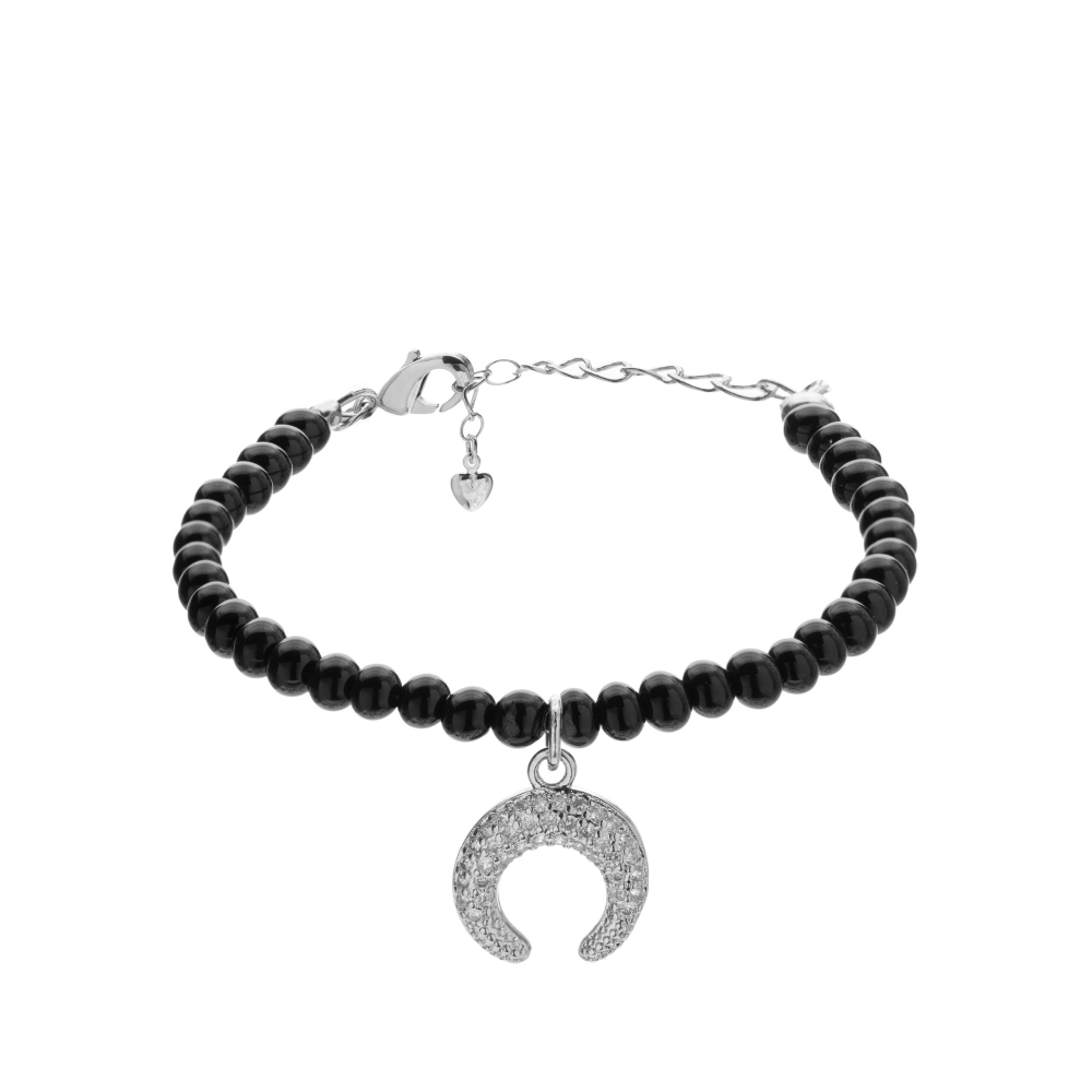 Браслет из натурально Агата и подвески Лунница, silver