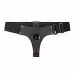 Чёрные трусики для страпона из натуральной кожи (Размер: S-M) (Цвет: черный)