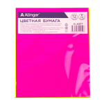 Бумага цветная Alingar, А4, немелованная, двухсторонняя, 12 листов, 12 цветов, (8 цв.стандарт + 4 цв.неон), пакет с клеевым клапаном