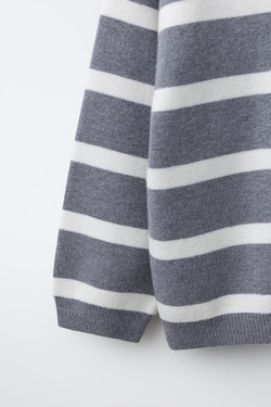 ZARA СВИТЕР В ПОЛОСКУ С ВОРОТНИКОМ ПОЛО, СЕРЫЙ МЕЛАНЖ