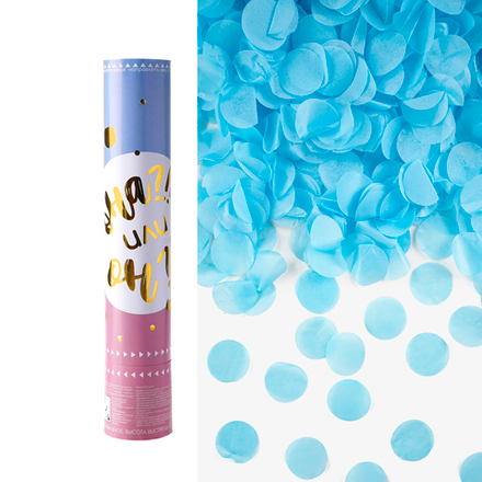 Пневмохлопушка (12/30 см), Гендер Пати, Круги фольга и тишью, Голубой/Золото, 1 шт.