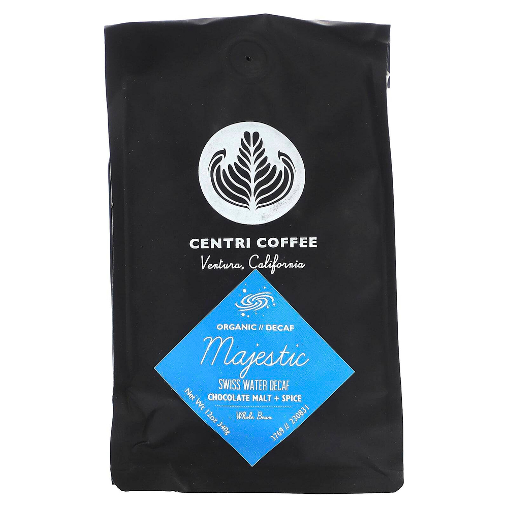 Centri Coffee, Centri Coffee, органический Majestic, шоколадный солод и специи, цельные зерна, без кофеина, 340 г (12 унций)