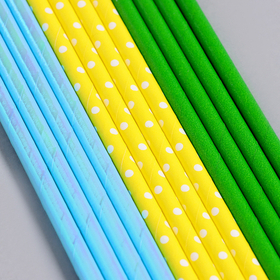 Трубочки бумажные голубые, желтые, зеленые 20 см 12 шт.