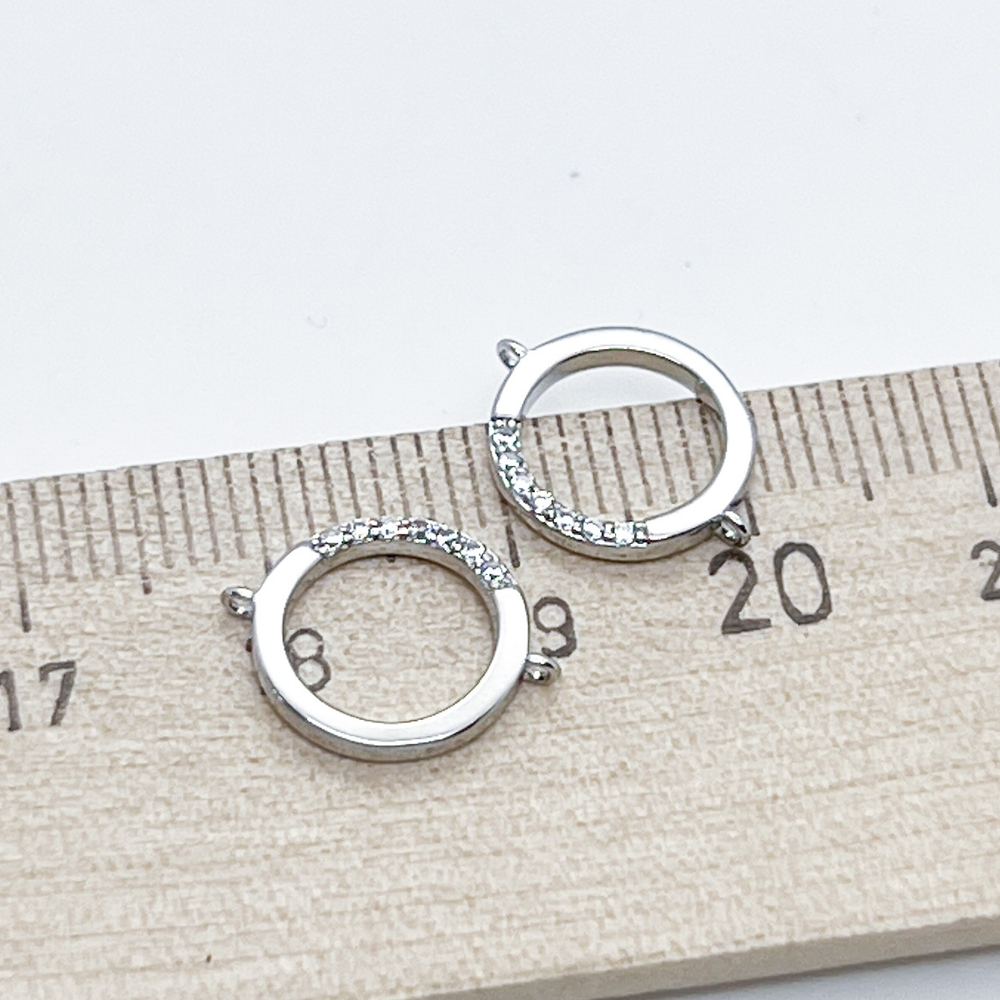 Коннектор, родиевое покрытие, фианиты, размер 14*11 мм, цена за 1 шт