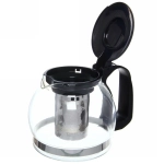 Чайник заварочный стеклянный 1200мл с металлическим ситом чёрный Селфи