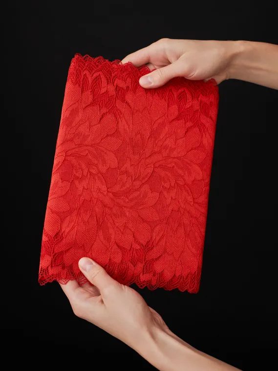 03-77 Кружево эластичное 24 см, алый красный (однотон)