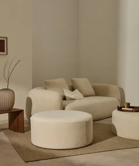 Kaeli Пуф для ног со съемным чехлом из экрю букле Ø 90