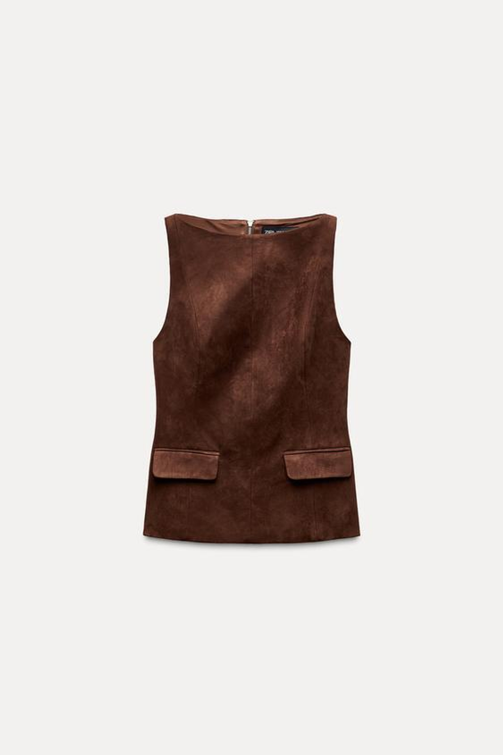 ZARA ТОП ИЗ ИСКУССТВЕННОЙ ЗАМШИ, КОРИЧНЕВЫЙ