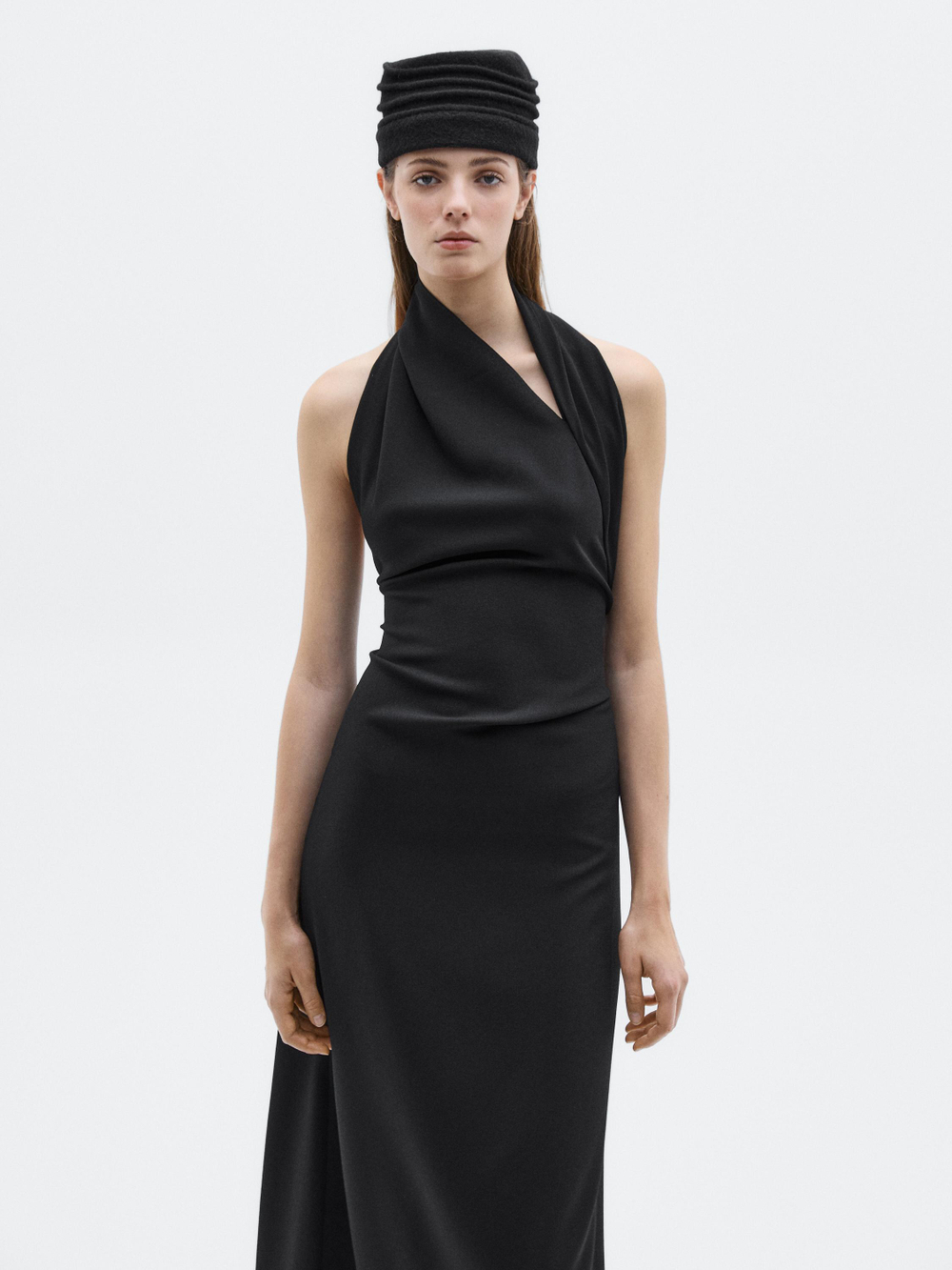 Massimo Dutti Длинное платье с воротником-халтер - Limited Edition, черный