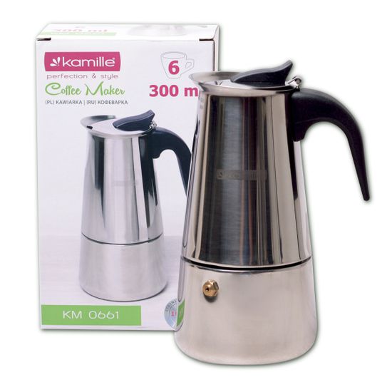 Кофеварка гейзерная 300 мл. (6 порций) из нержавеющей стали Kamille KM-0661