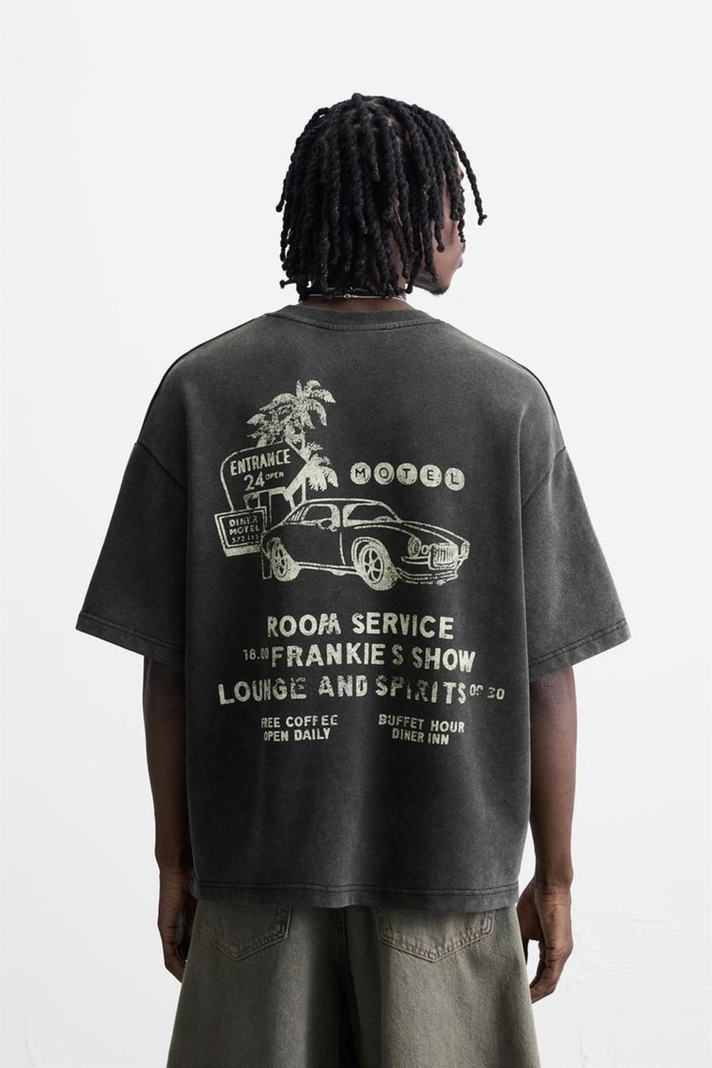 ZARA ТОЛСТОВКА С ПРИНТОМ И ЭФФЕКТОМ ПОТЕРТОСТИ, ТЕМНЫЙ АНТРАЦИТ