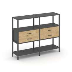 Shelf System Двухсекционный стеллаж трехярусный с ящиками SN.STM-322 Антрацит/Тиквуд Светлый/Металл