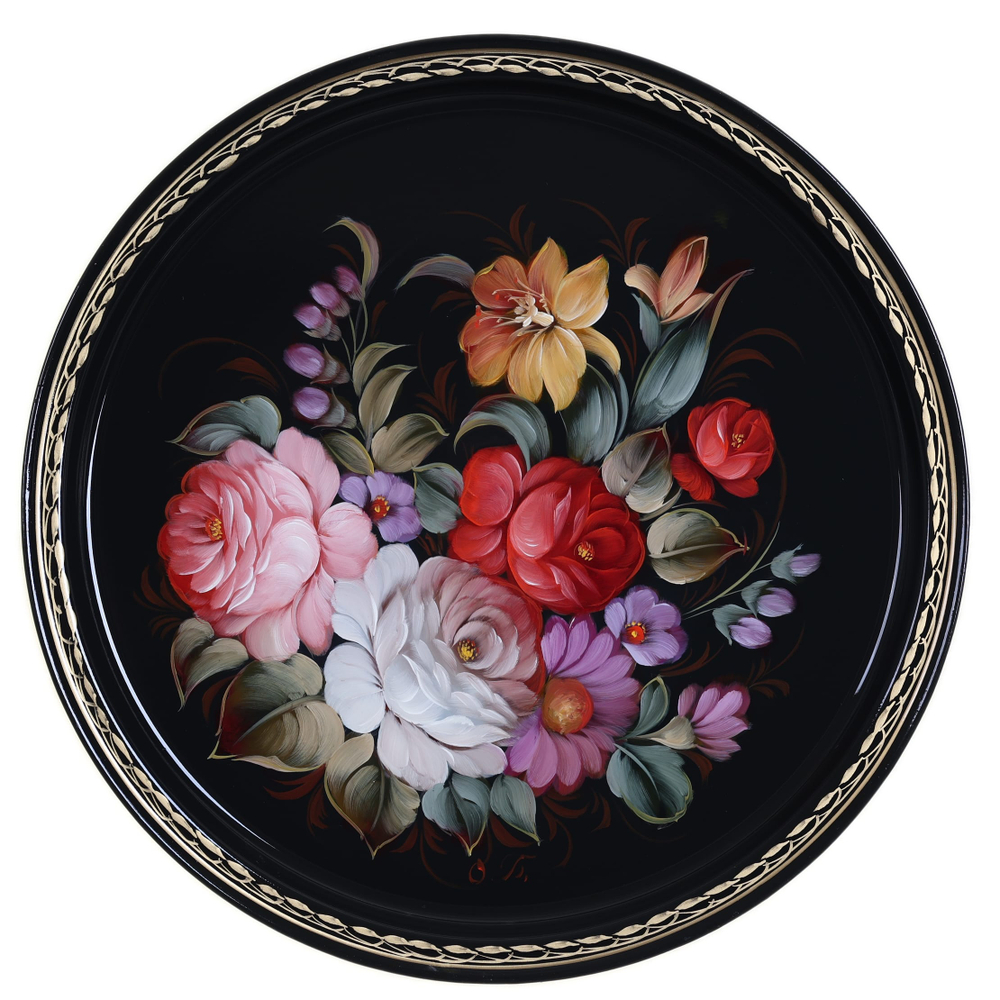 Жостовский поднос декоративный, размер 30 см (A9), металлический