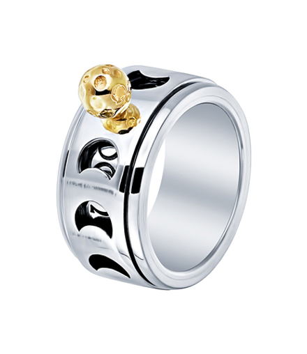 Кольцо-механизм "Серебряная луна" с позолотой