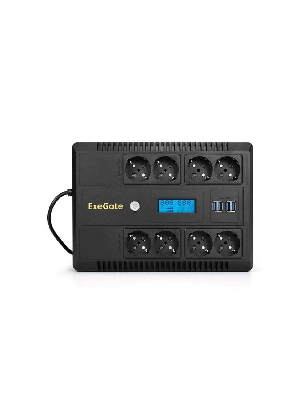 Exegate EX295013RUS ИБП ExeGate NEO Smart LHB-650.LCD.AVR.8SH.CH.RJ.USB <650VA/390W, LCD, AVR, 8*Schuko, RJ45/11, USB, 4*USB-порта для зарядки, Black>