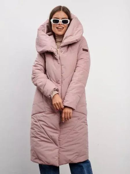 Пальто женское зимнее серо-розовый