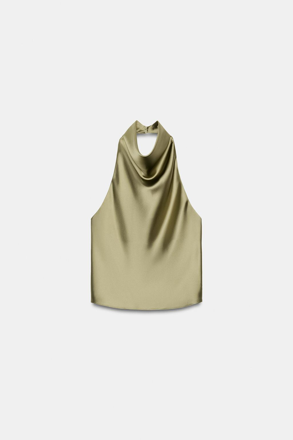 ZARA АТЛАСНЫЙ ТОП С ГОРЛОВИНОЙ ХАЛТЕР, СВЕТЛЫЙ ХАКИ