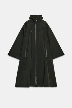 ZARA ТРЕНЧ-НАКИДКА WATER REPELLENT — ZW COLLECTION LIMITED EDITION, ТЕМНЫЙ БУТЫЛОЧНО-ЗЕЛЕНЫЙ