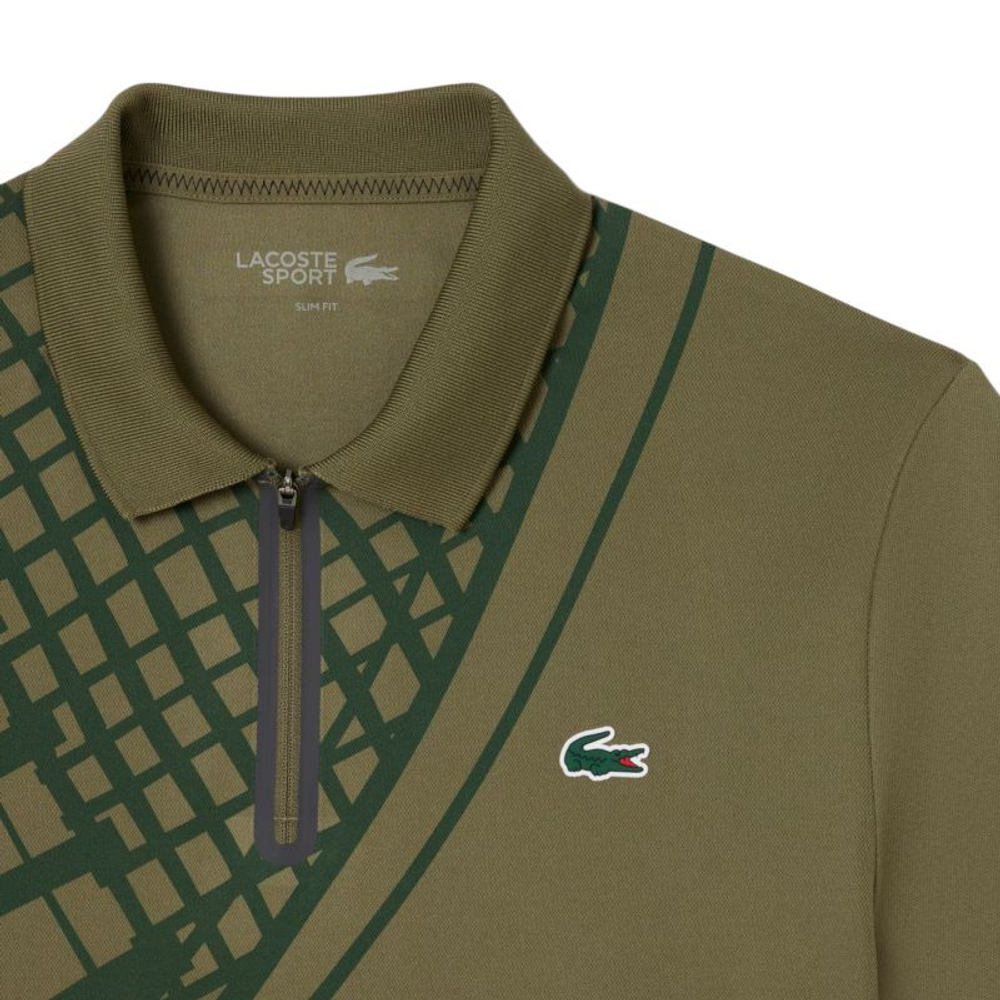 Мужское теннисное поло Lacoste Ultra Dry Printed Slim Fit Tennis - khaki green
