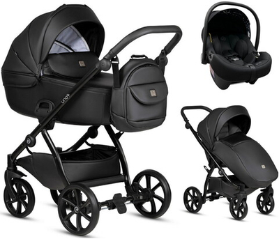 Детская коляска Tutis Uno 5 Plus Leather collection 3 в 1 с автокреслом Elo Lux EduSky Black 1402699 Jet Black