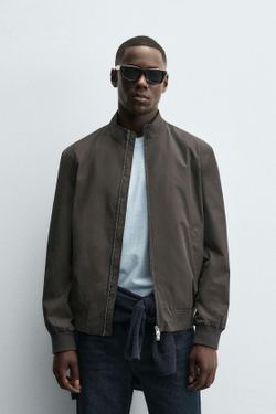 ZARA НЕПРОМОКАЕМАЯ КУРТКА ИЗ ТЕХНИЧЕСКОЙ ТКАНИ, СЕРО-КОРИЧНЕВЫЙ