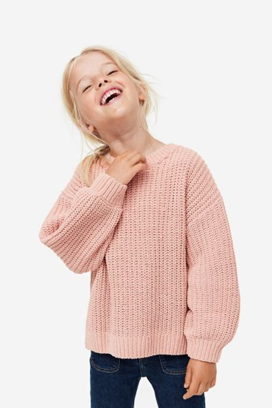 H&M Трикотажный свитер крупной вязки, светло-розовый