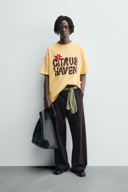 ZARA ТОЛСТОВКА С НАДПИСЬЮ, ТЕМНО-ЖЕЛТЫЙ