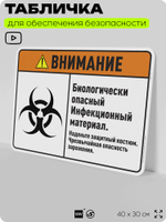 Табличка для обеспечения безопасности "Внимание биологически опасный инфекционный материал", для дома, предприятия, организаций, 40х30 см, Silver Plane x Айдентика Технолоджи