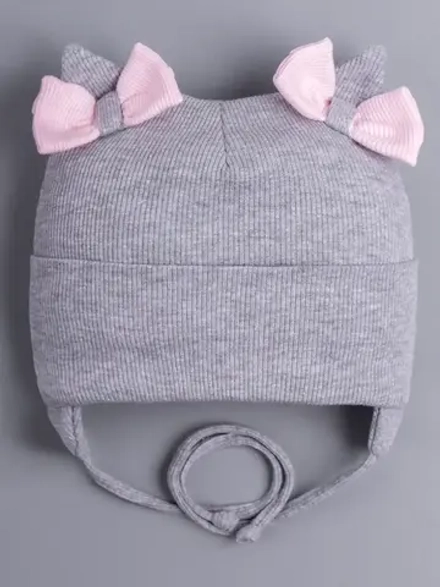 Шапка с ушками для девочки трикотажная на завязках