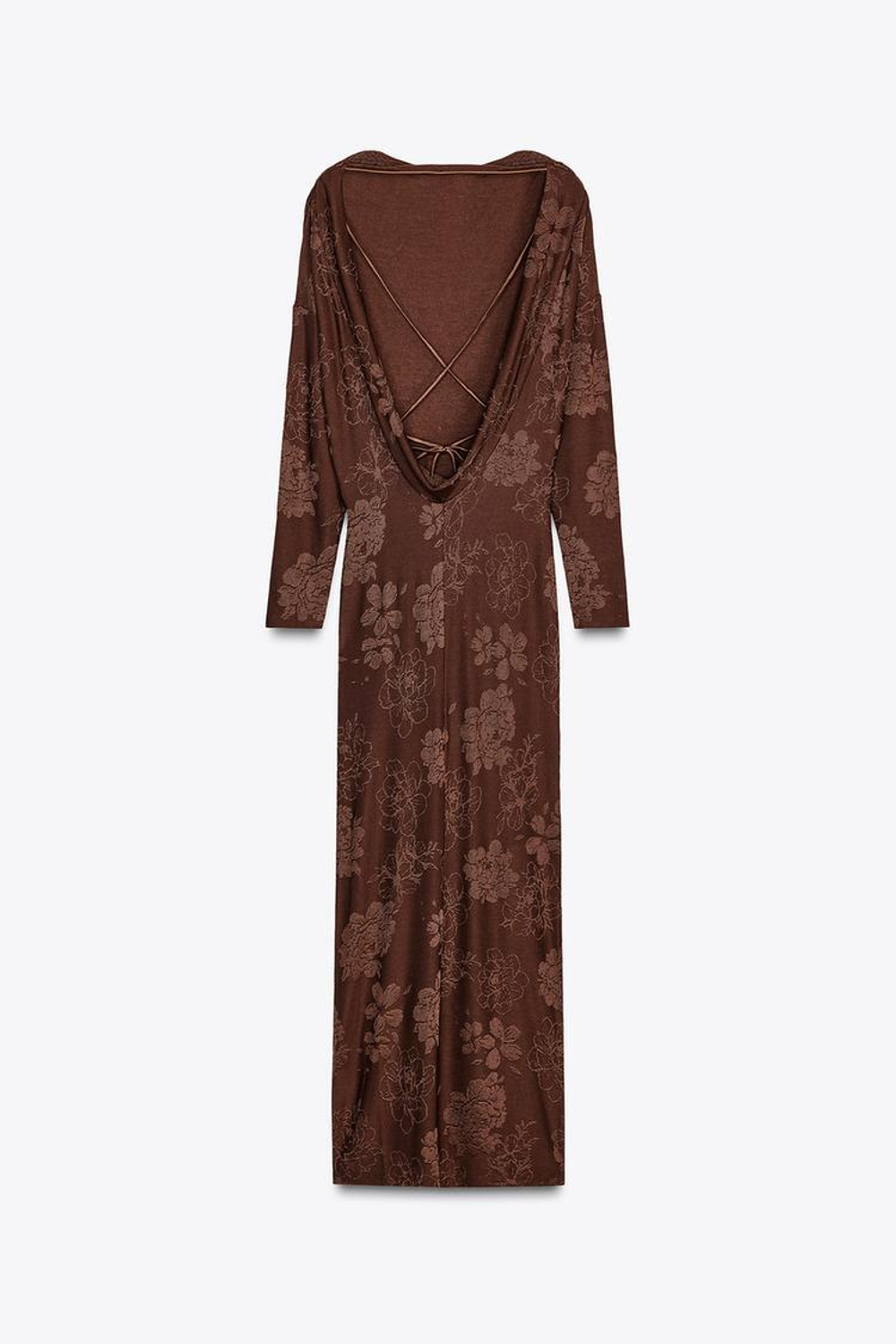 ZARA ЖАККАРДОВОЕ ПЛАТЬЕ С ОТКРЫТОЙ СПИНОЙ, КОРИЧНЕВЫЙ