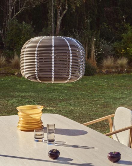 Абажур Garoina для уличного светильника из искусственного бежевого ротанга, 50 см