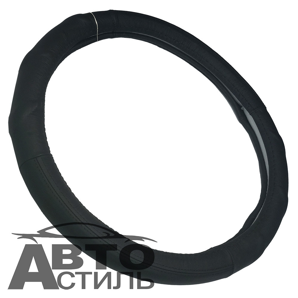 Оплетка на руль круглая Coolpart MAXIMAL (38*38) НАТУР КОЖА черный/черный 741BL-BL