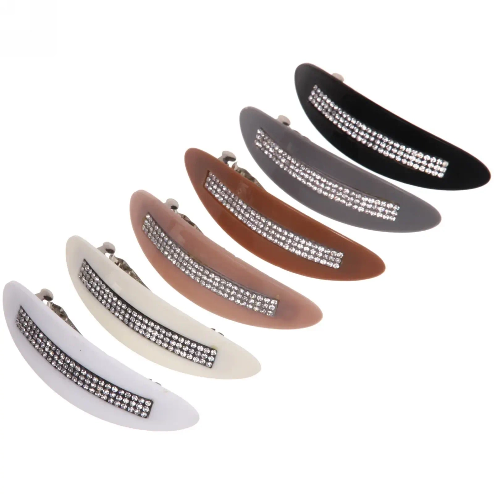 Заколка автомат «Lady Collection - Блеск», овал., 6 цветов, 10*2,5см (Кокетка)