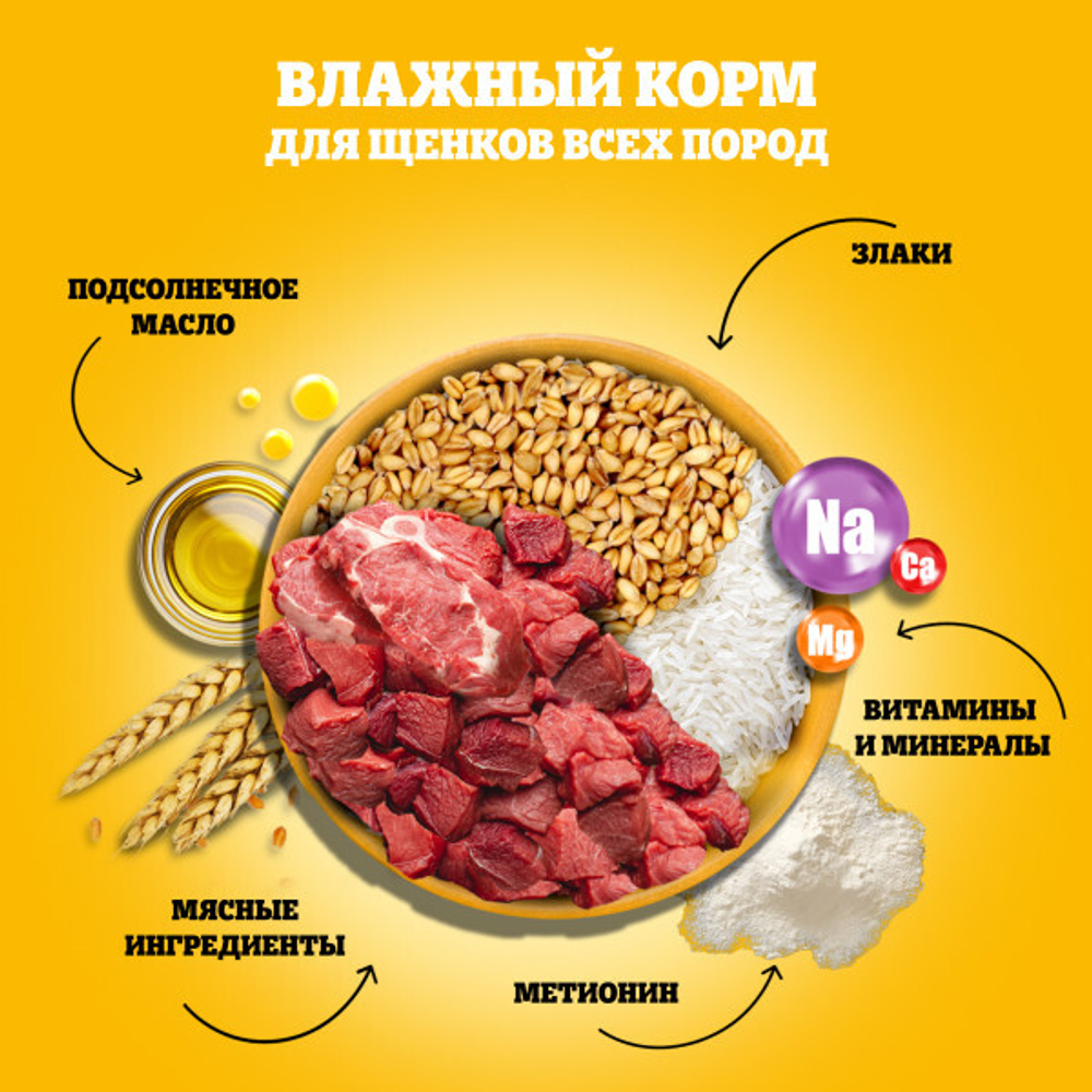 Влажный корм для щенков PEDIGREE с говядиной в соусе 85 г