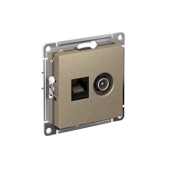 Розетка компьютерная + телевизионная 2-м СП AtlasDesign RJ45 кат.5E + TV механизм шампань SE ATN000589