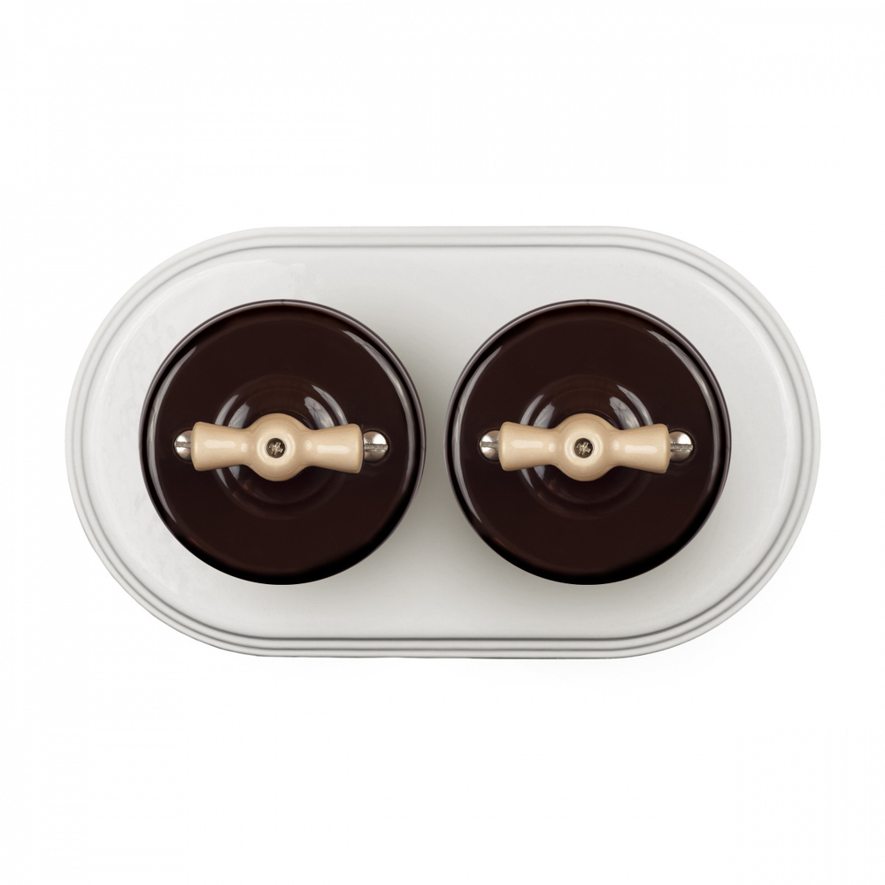 Выключатель 2-х клавишный, керамика, цвет коричневый B1-202-02