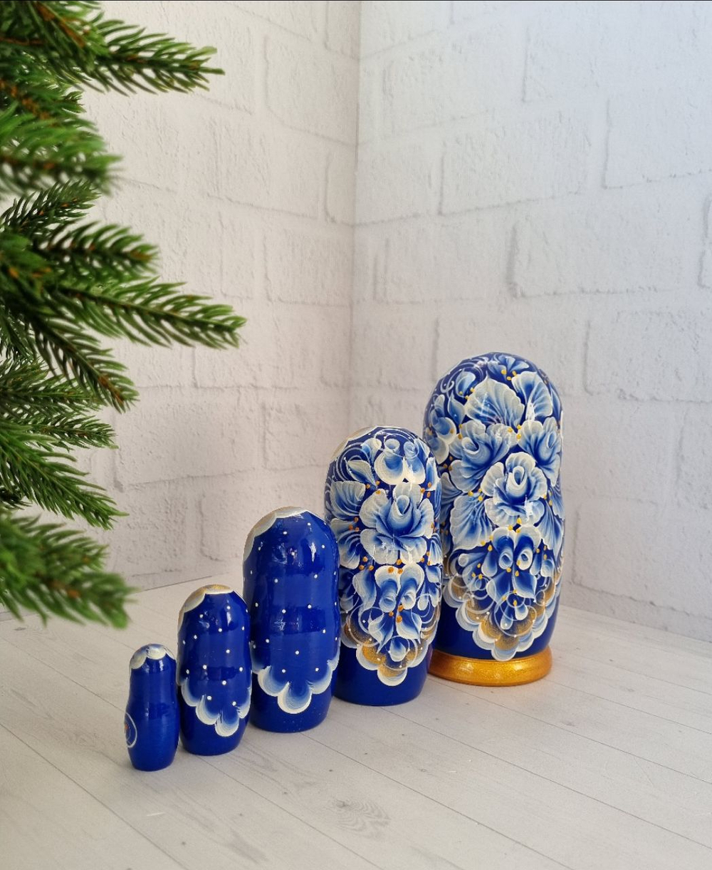 Матрешка 5м 15см гжель нижегородская роспись интерьерная