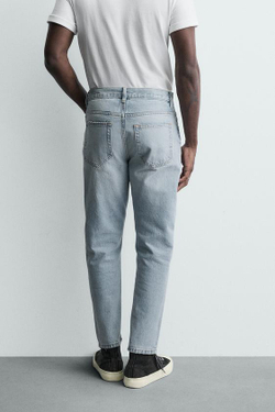 ZARA УКОРОЧЕННЫЕ ДЖИНСЫ SLIM FIT, ГОЛУБОЙ