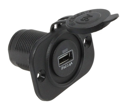 Гнездо зарядное USB 5В 2.4А на панель, черное, одинарное