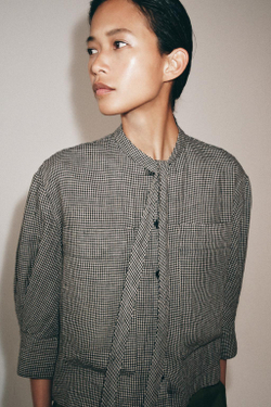 ZARA РУБАШКА В КЛЕТКУ ИЗ ЛЬНА — ZW COLLECTION, ЭКРЮ/ЧЕРНЫЙ