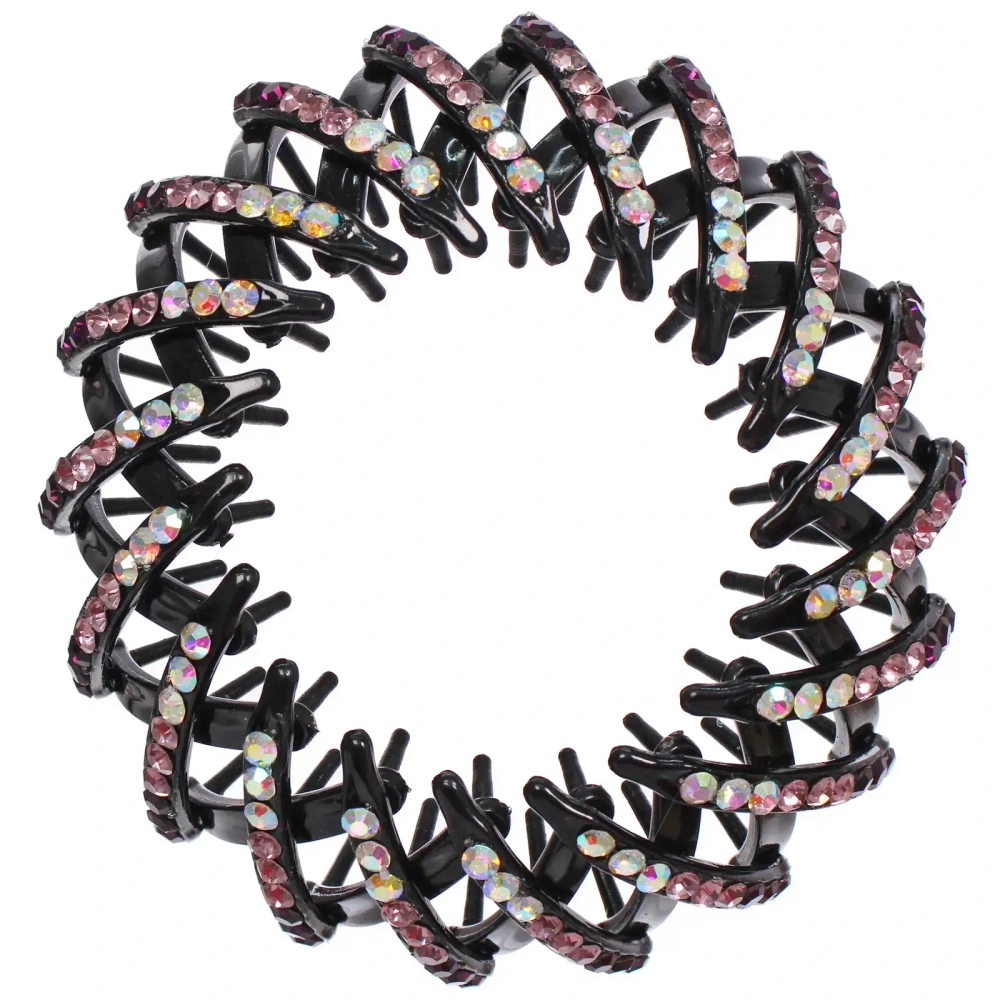 Заколка - автомат пластиковая «KLEVER», цвет черный со стразами пудра, 7*14см (в пакете с подвесом)