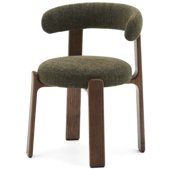 Стул Granite на 4 ножках из зеленого шенилла и массива ясеня в отделке орех