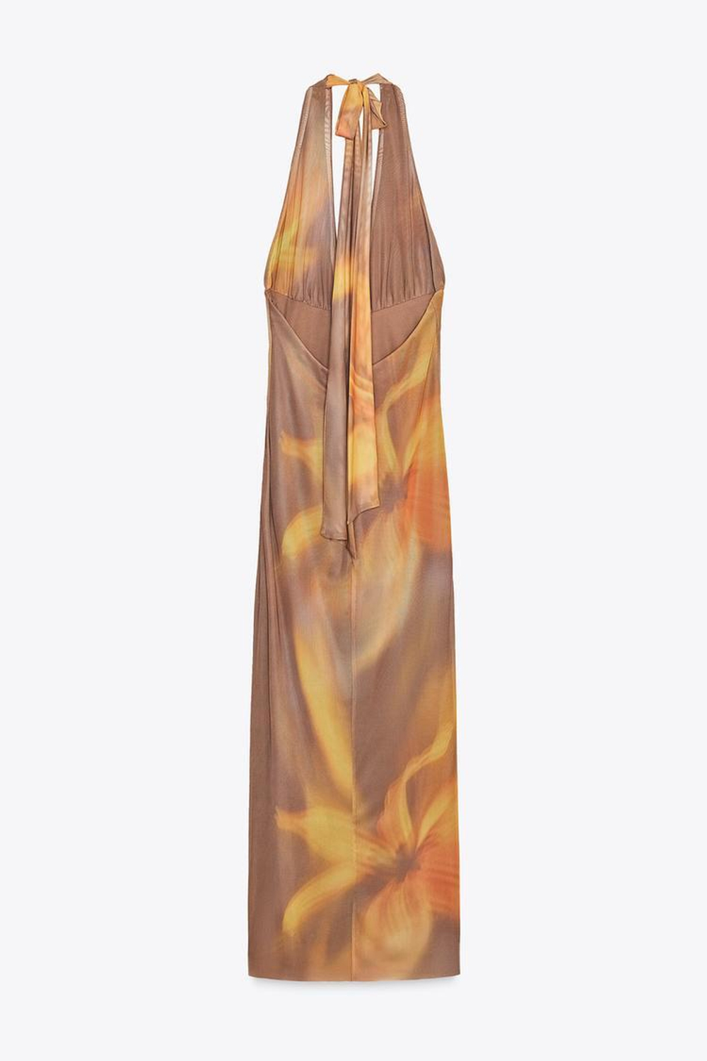 ZARA ПЛАТЬЕ МИДИ С ПРИНТОМ, ОТТЕНОК КОРИЧНЕВОГО