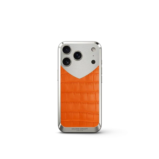 Чехол для iPhone 17 на магните - Натуральная кожа Аллигатора - Оранжевый